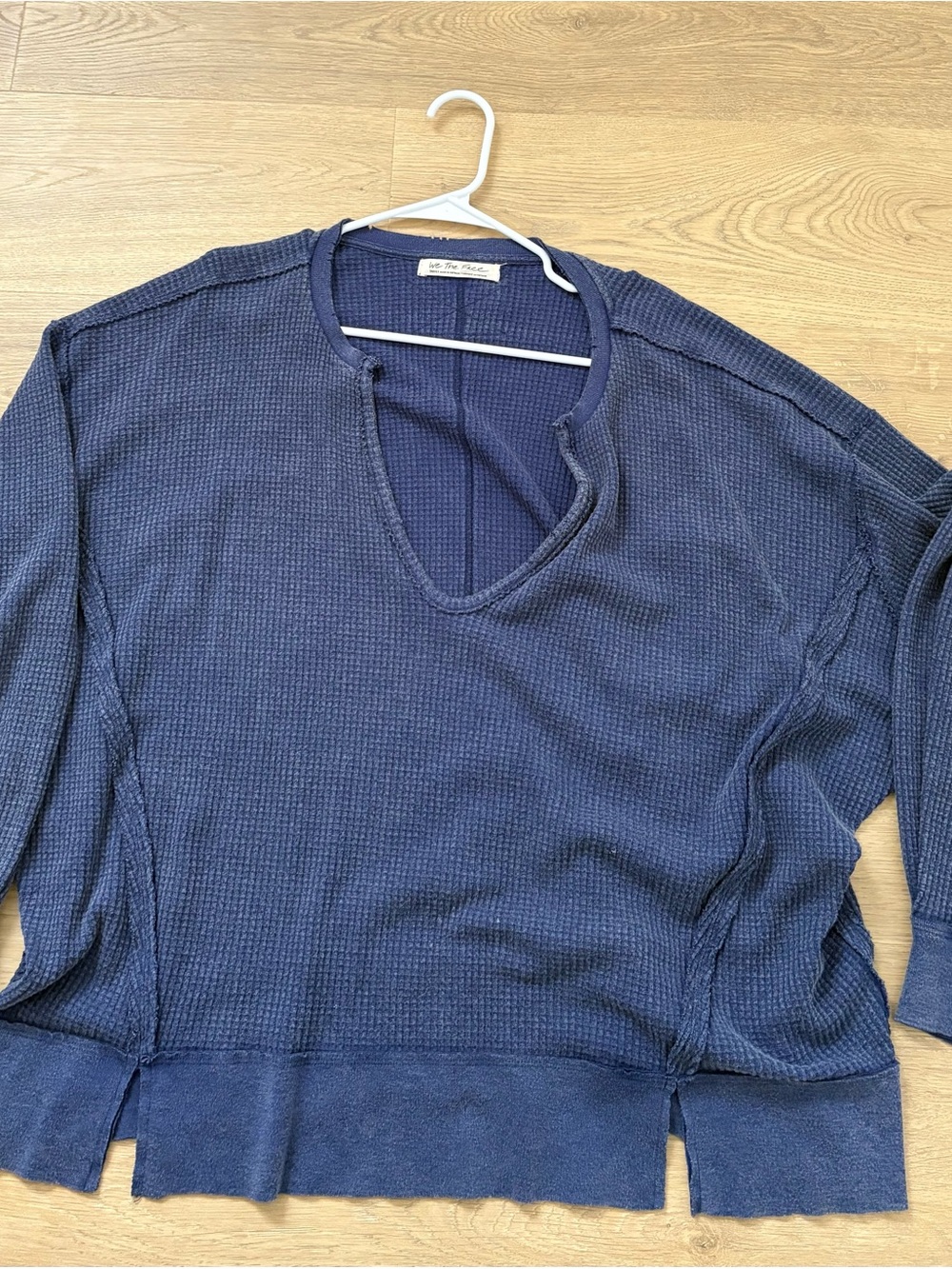 We The Free Deep Navy Waffle V-Neck Pullover